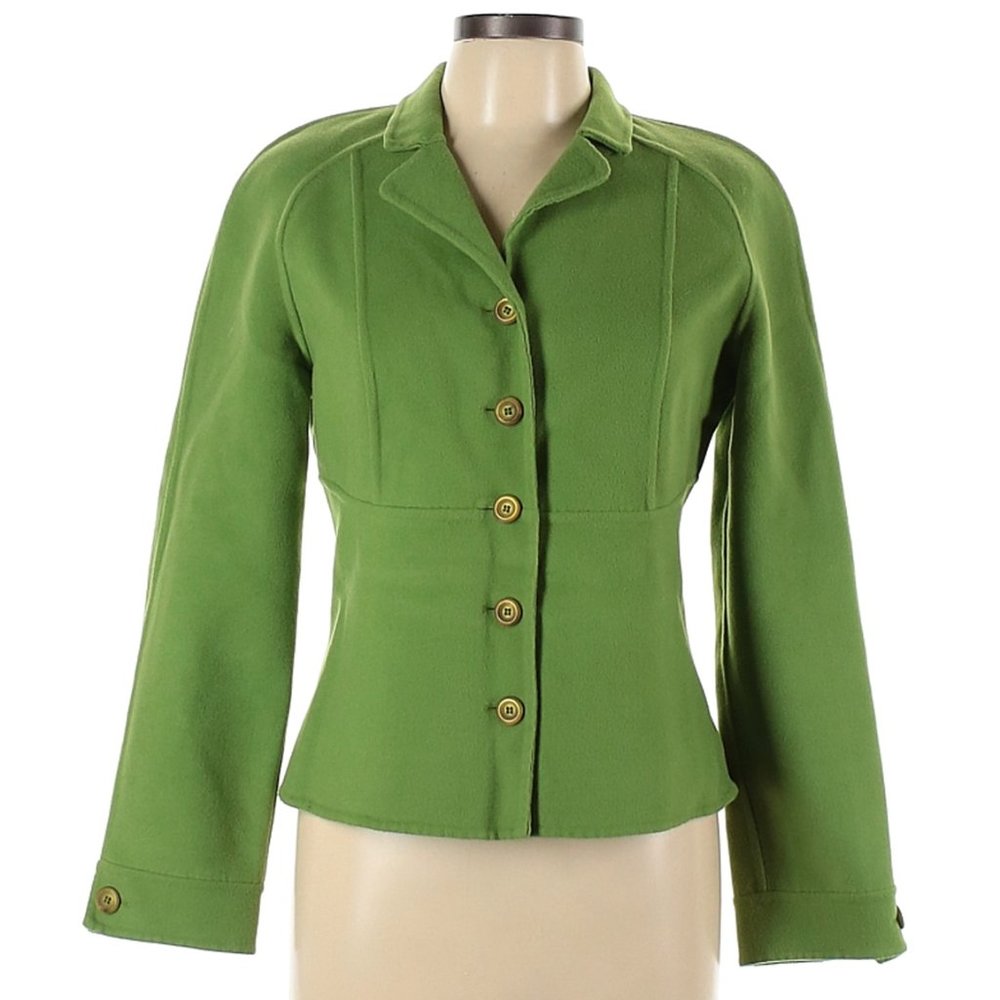 Etcetera Wool Blend Button Up Classic Solid Green… - image 1